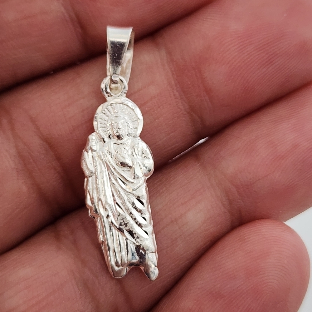 Sterling Silver 925 Saint Jude Pendant Religious Charm Catholic